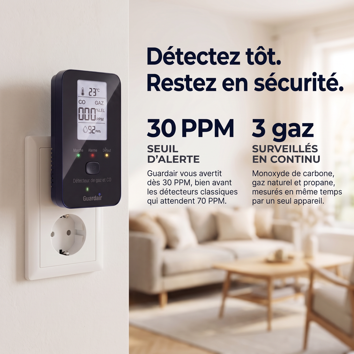 Installation sans outil : on branche le Guardair et la calibration prend 200 secondes