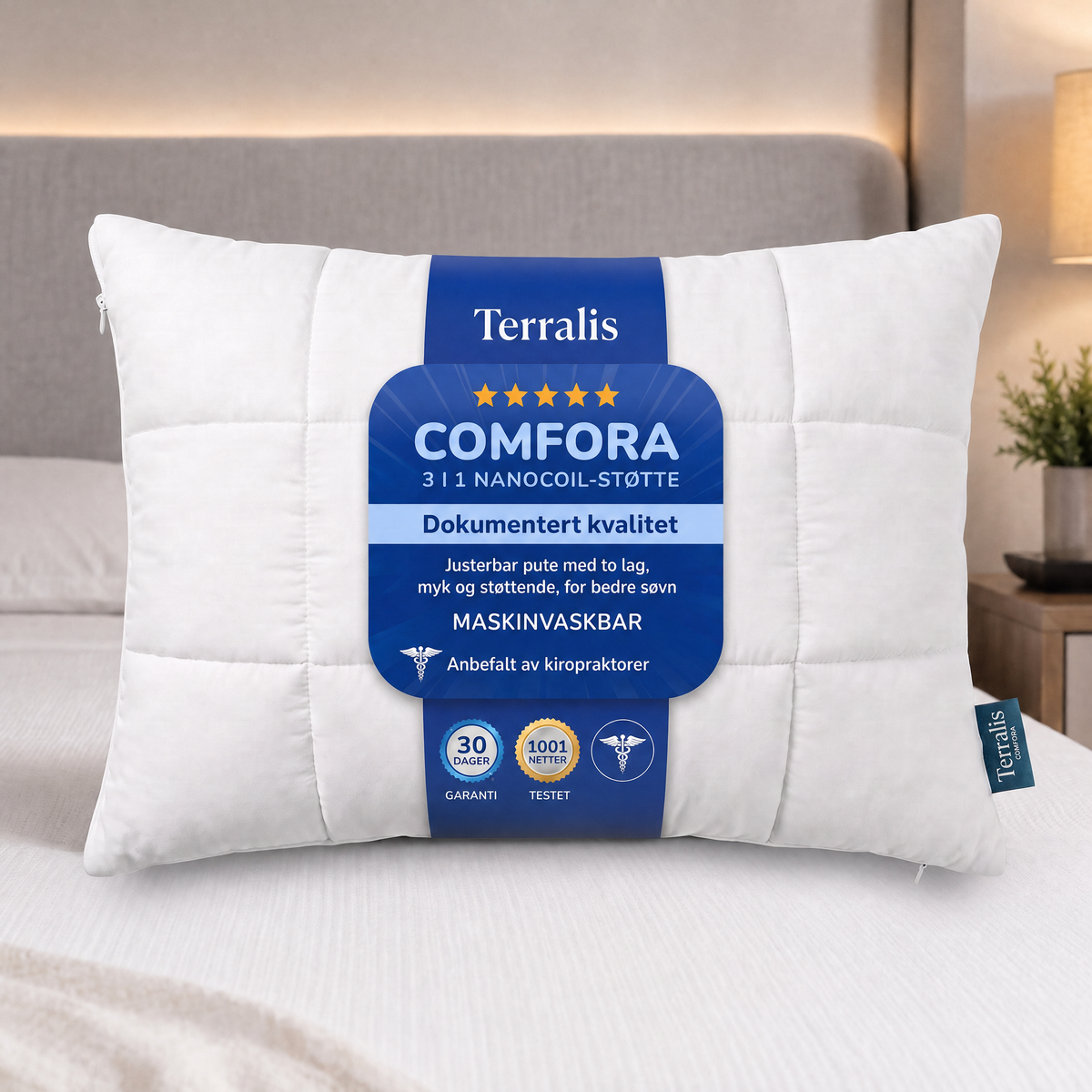 Comfora-pute, justerbar nakkestøtte