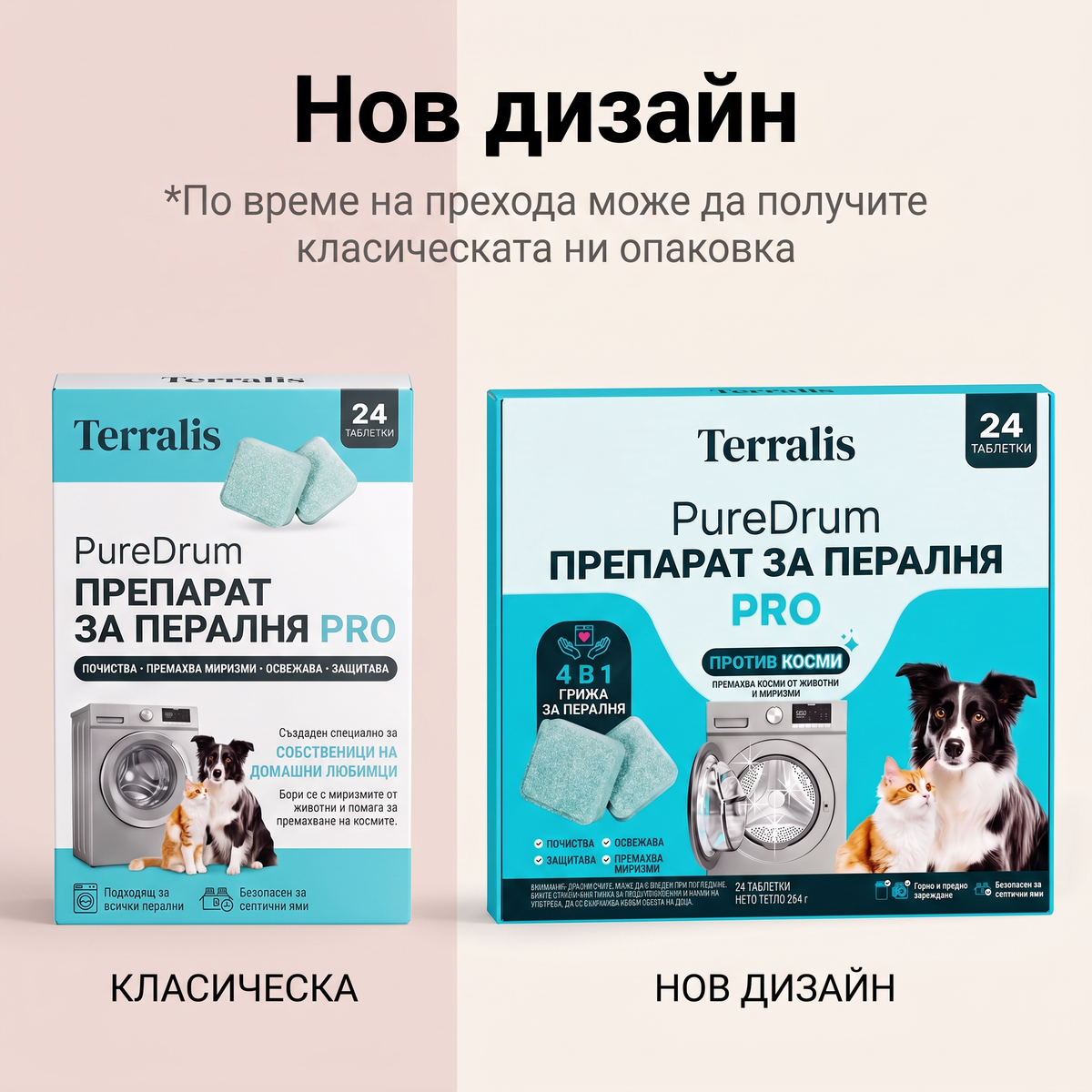 Terralis PureDrum Ultra, препарат за пералня срещу косми от домашни любимци, 24 таблетки