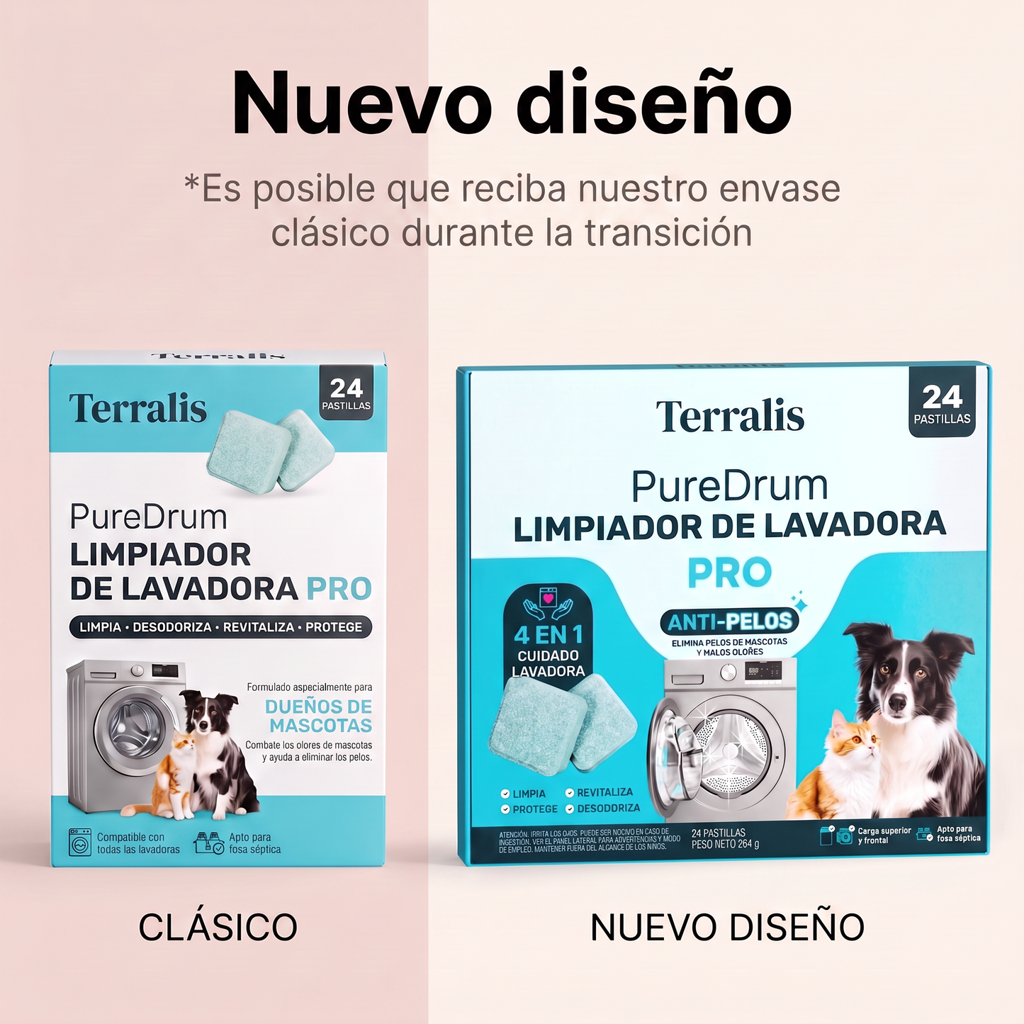 Terralis PureDrum Ultra, limpiador de lavadora antipelos, 24 pastillas