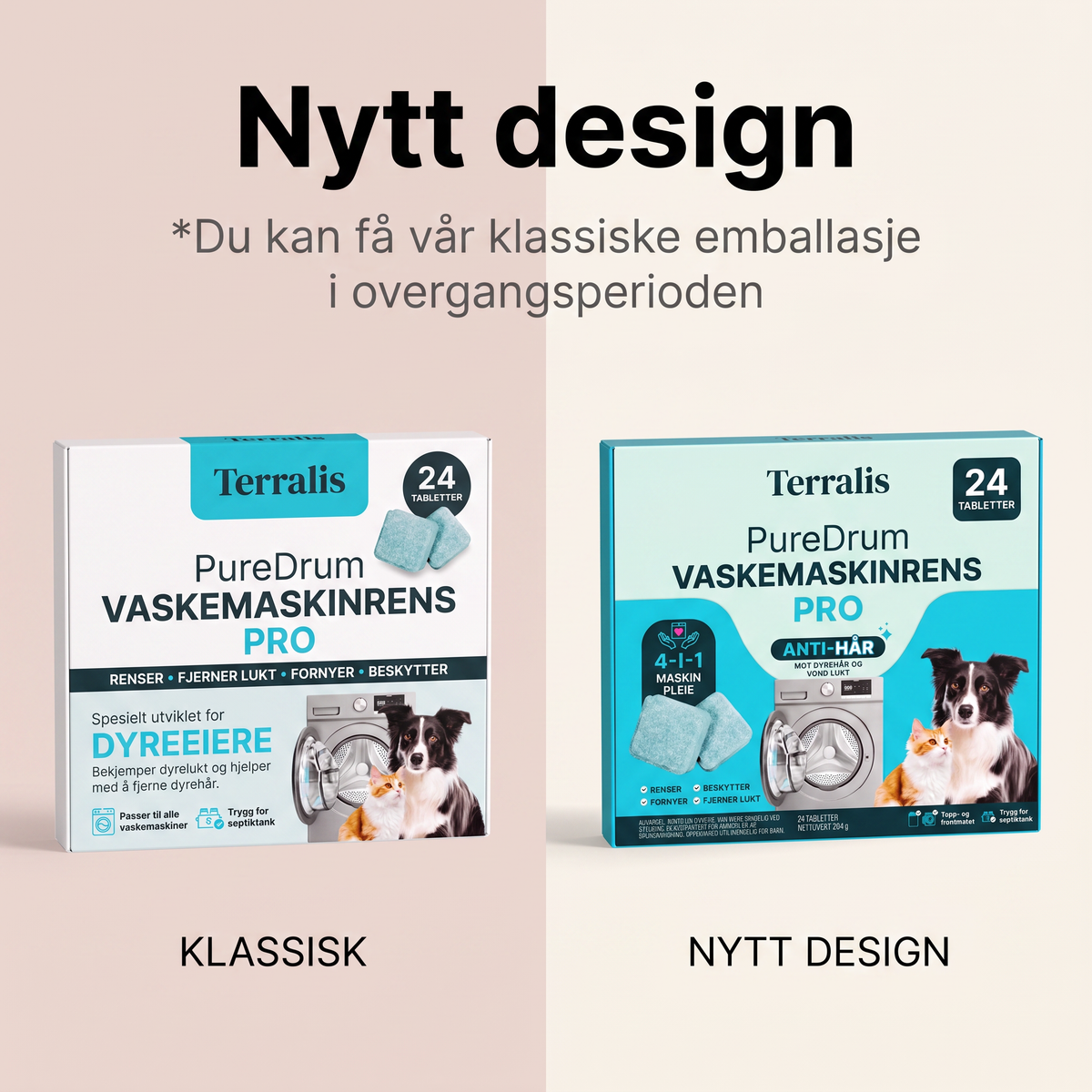 Terralis PureDrum Ultra, vaskemaskinrens mot dyrehår, 24 tabletter