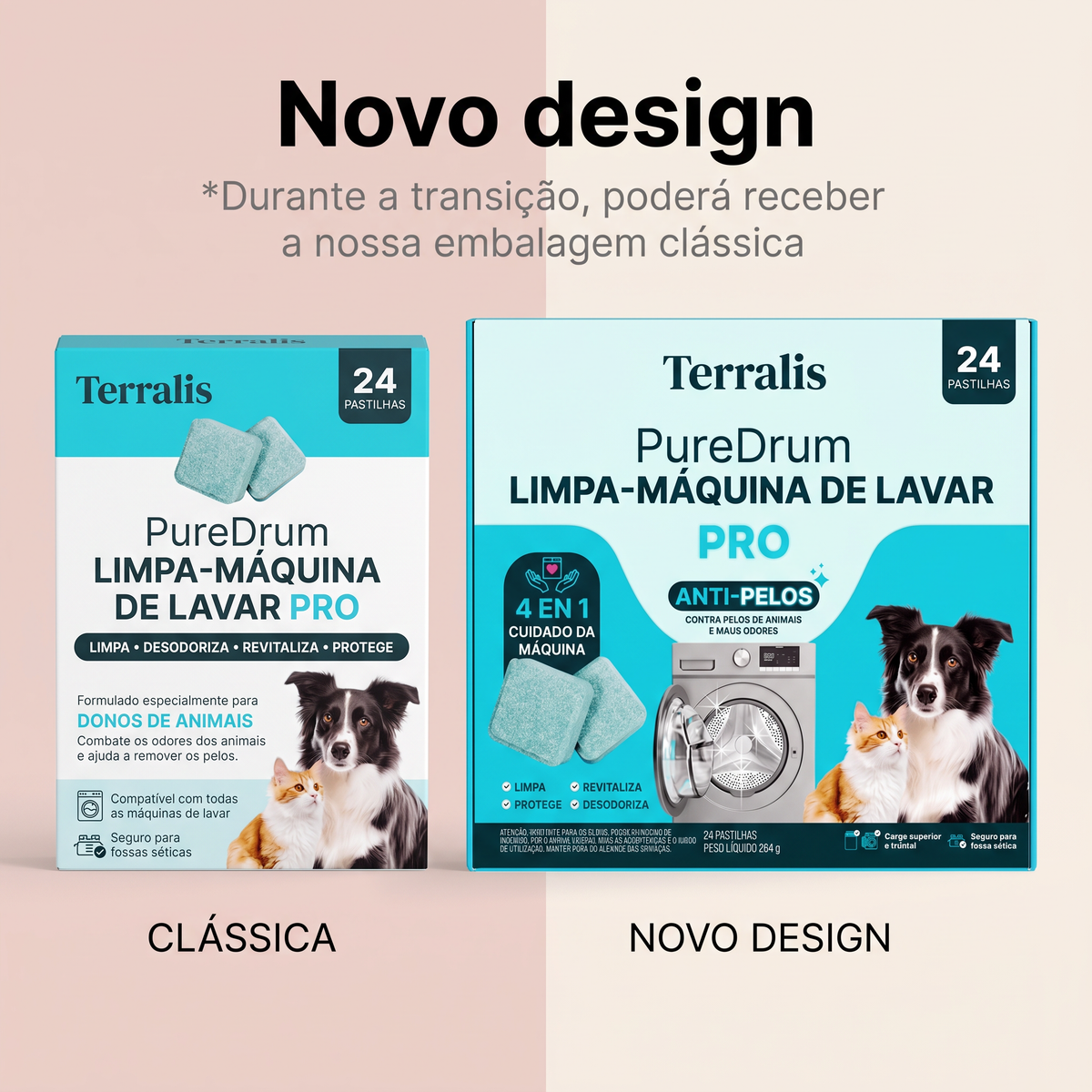 Terralis PureDrum Ultra, limpa-máquina de lavar anti-pelos, 24 pastilhas