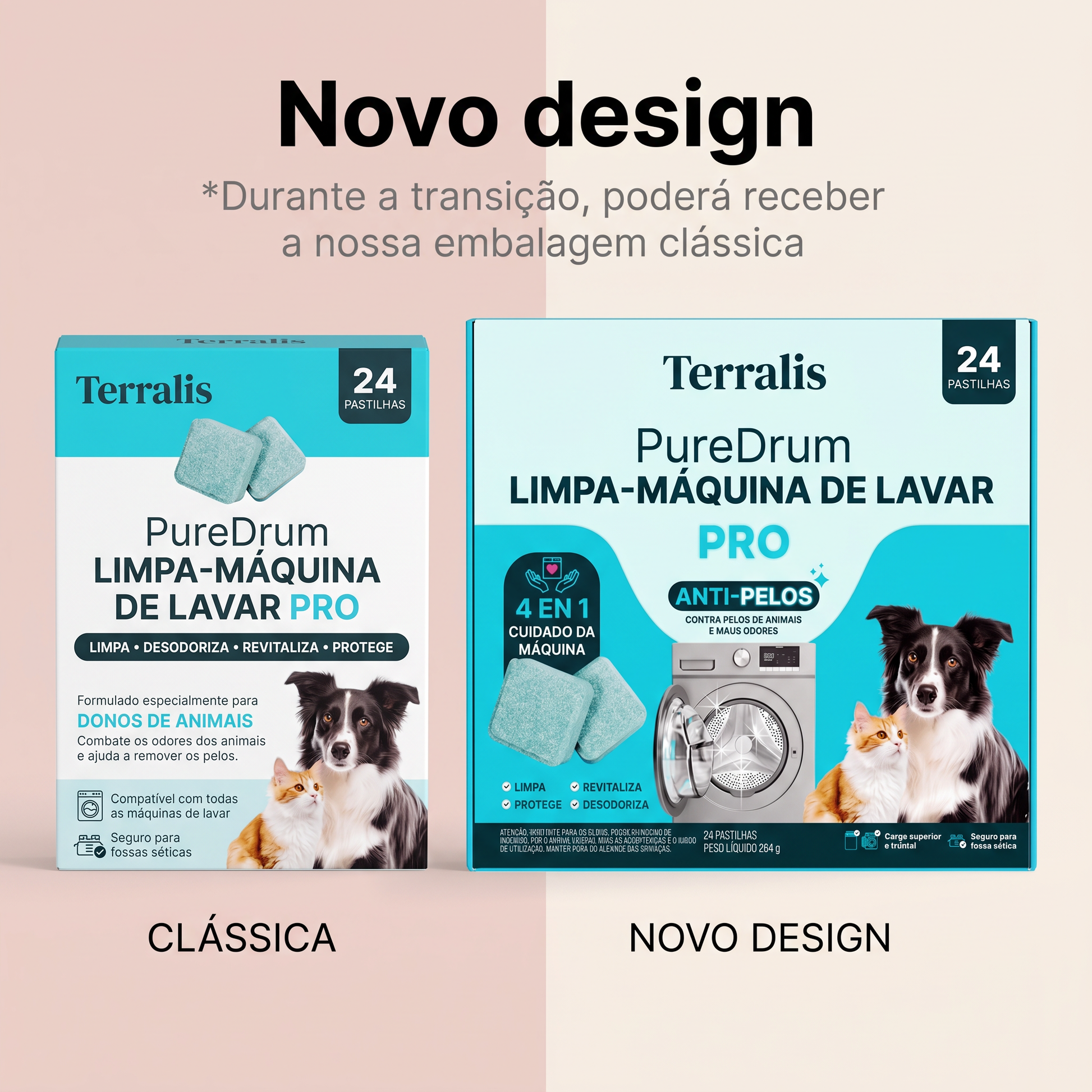 Terralis PureDrum Ultra, limpa-máquina de lavar anti-pelos, 24 pastilhas