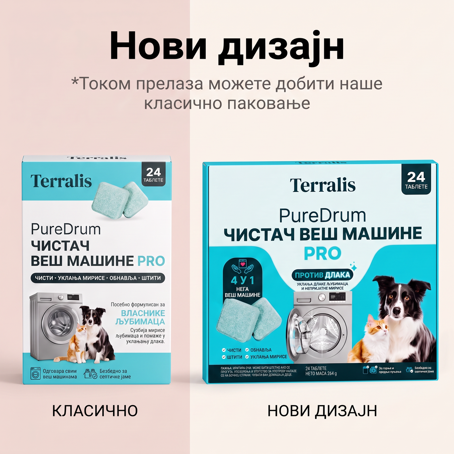 Terralis PureDrum Ultra, чистач веш машине против длака љубимаца, 24 таблете