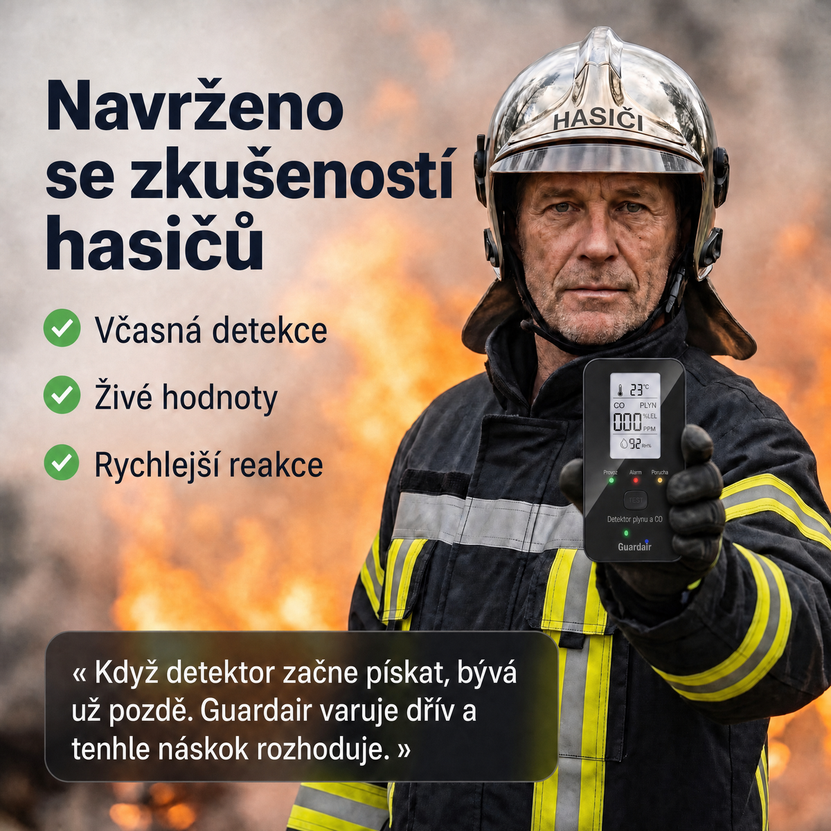 Guardair v ruce, senzor 3. úrovně se stavovými kontrolkami