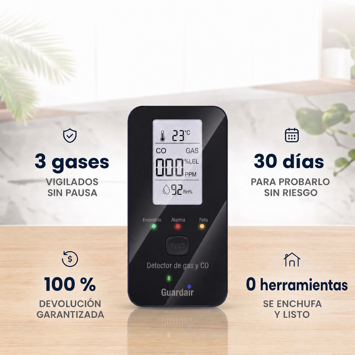 Alerta temprana desde 30 PPM, mucho antes que los detectores convencionales