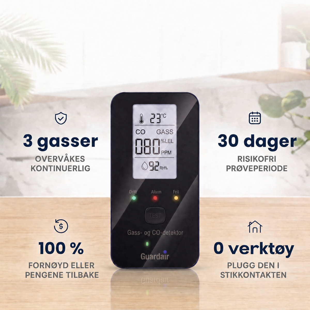 Tidlig varsel allerede ved 30 PPM, lenge før vanlige detektorer