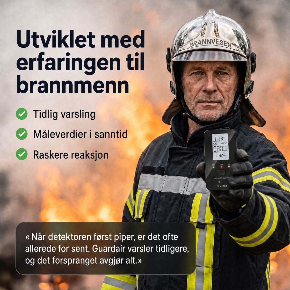 Guardair i hånden, nivå 3-sensor med statuslamper