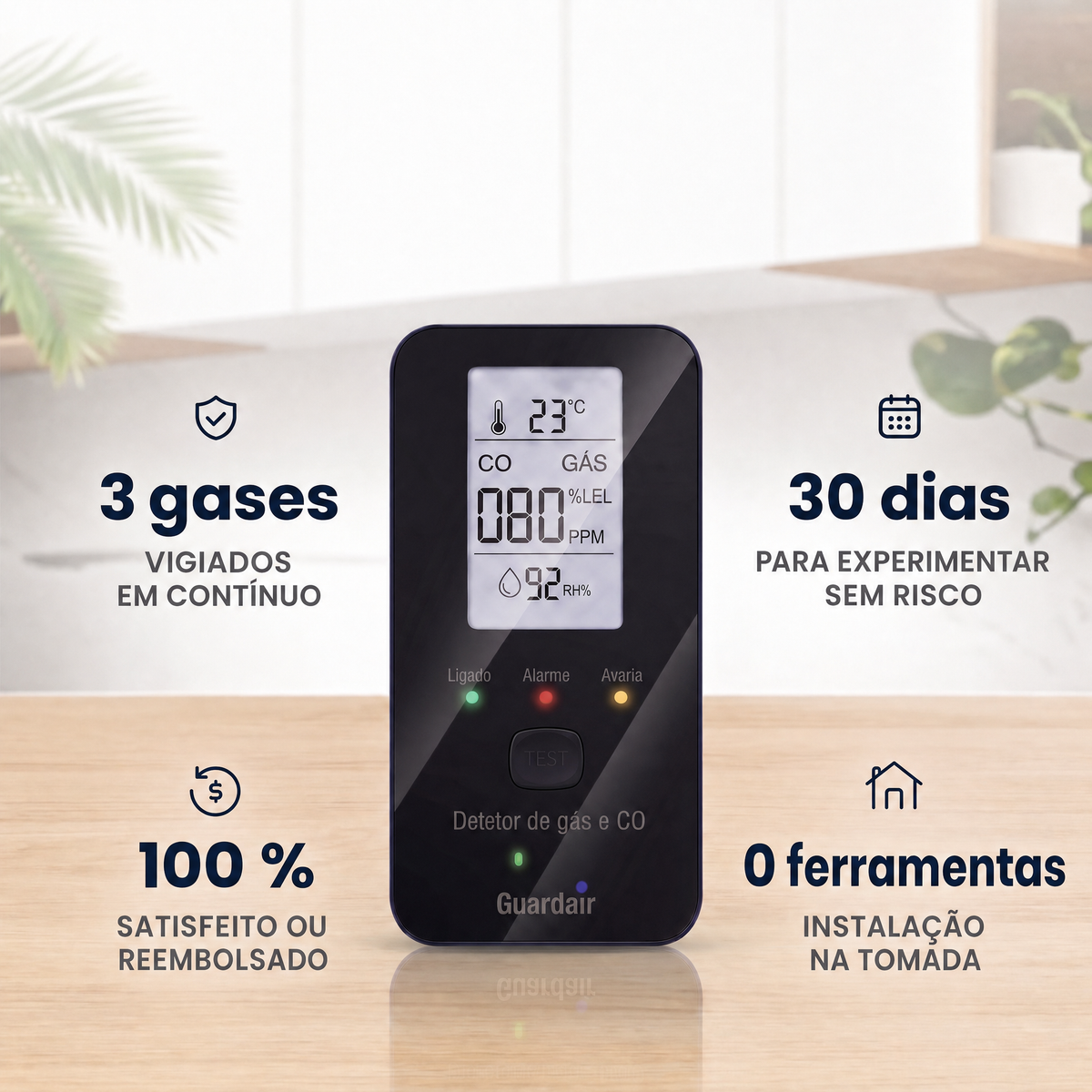 Alerta precoce logo aos 30 PPM, muito antes dos detetores convencionais