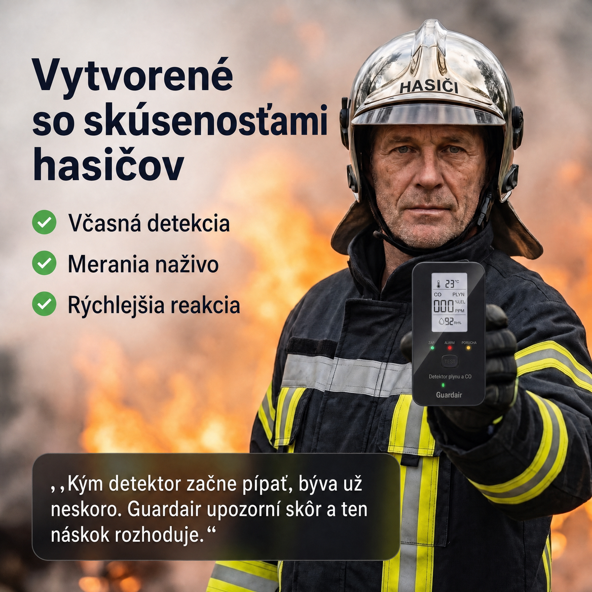 Guardair v ruke, senzor 3. úrovne so stavovými kontrolkami