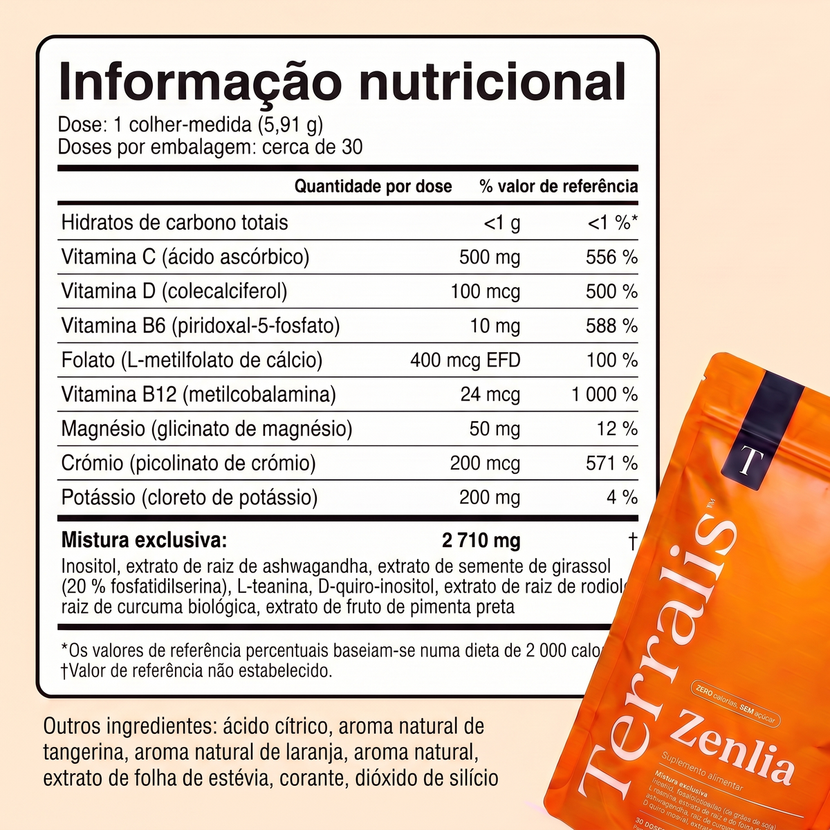 Zenlia pó com sabor a laranja, 30 doses