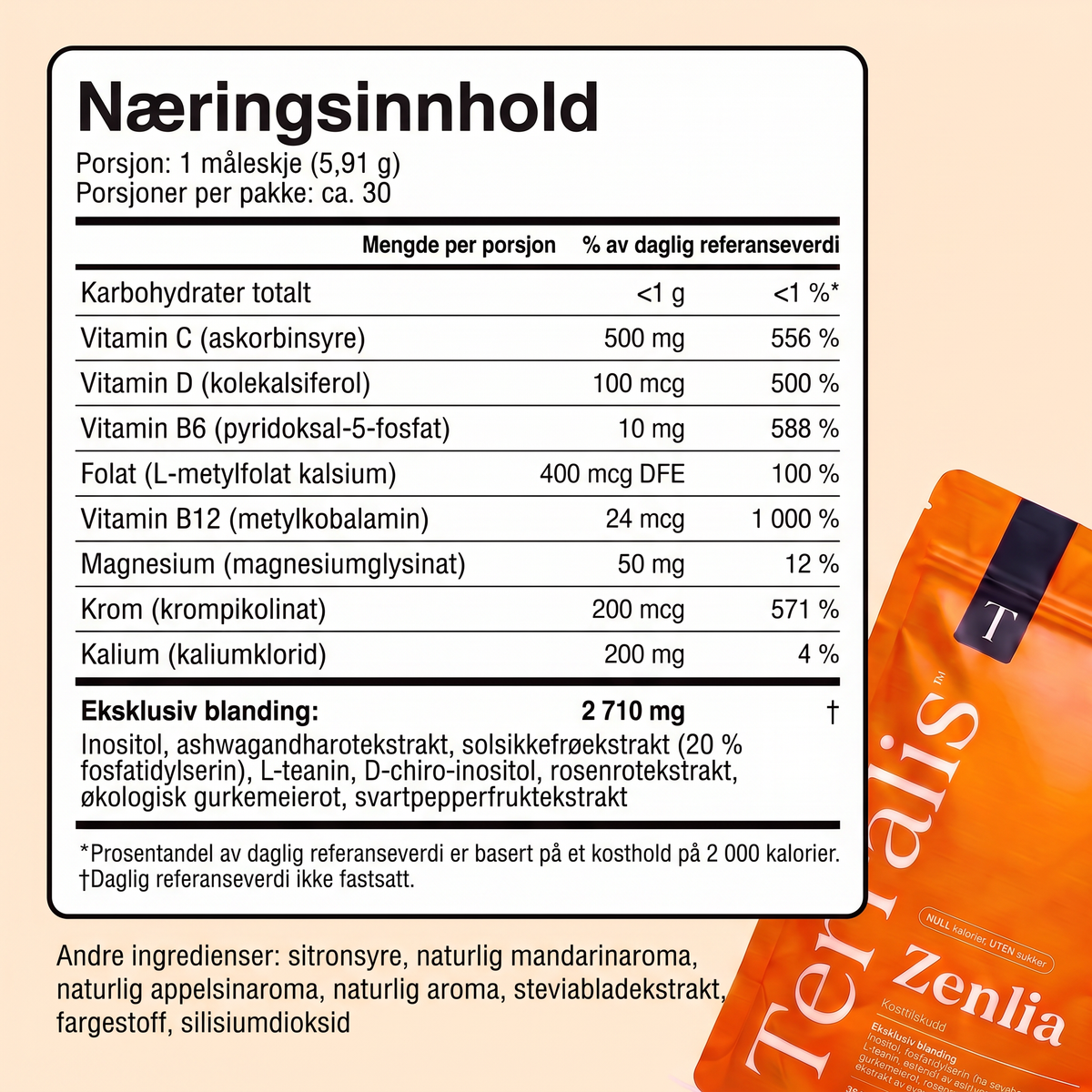 Zenlia pulver med appelsinsmak, 30 porsjoner
