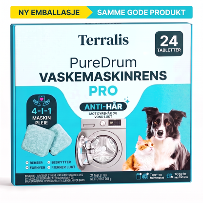 Terralis PureDrum Pro, vaskemaskinrens mot dyrehår, 24 tabletter