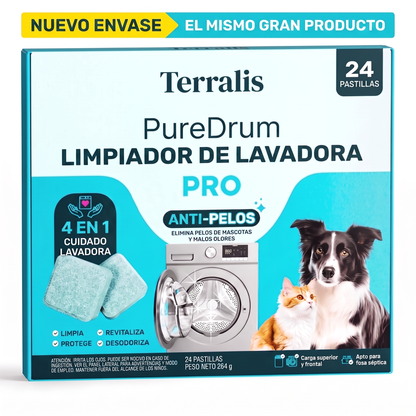 Terralis PureDrum Pro, limpiador de lavadora antipelos, 24 pastillas