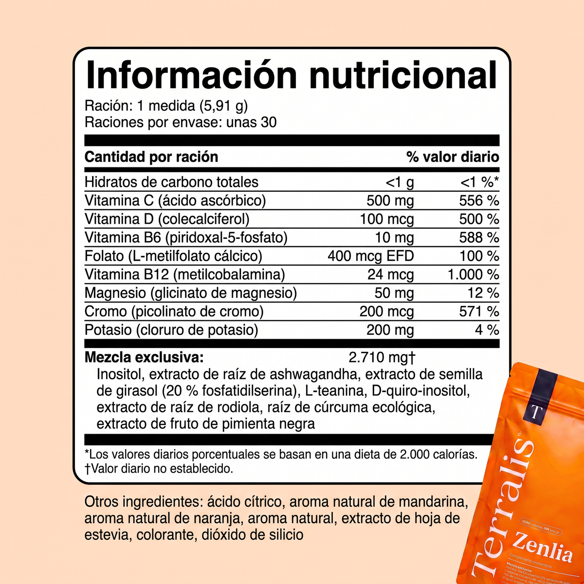Zenlia polvo con sabor a naranja, 30 raciones