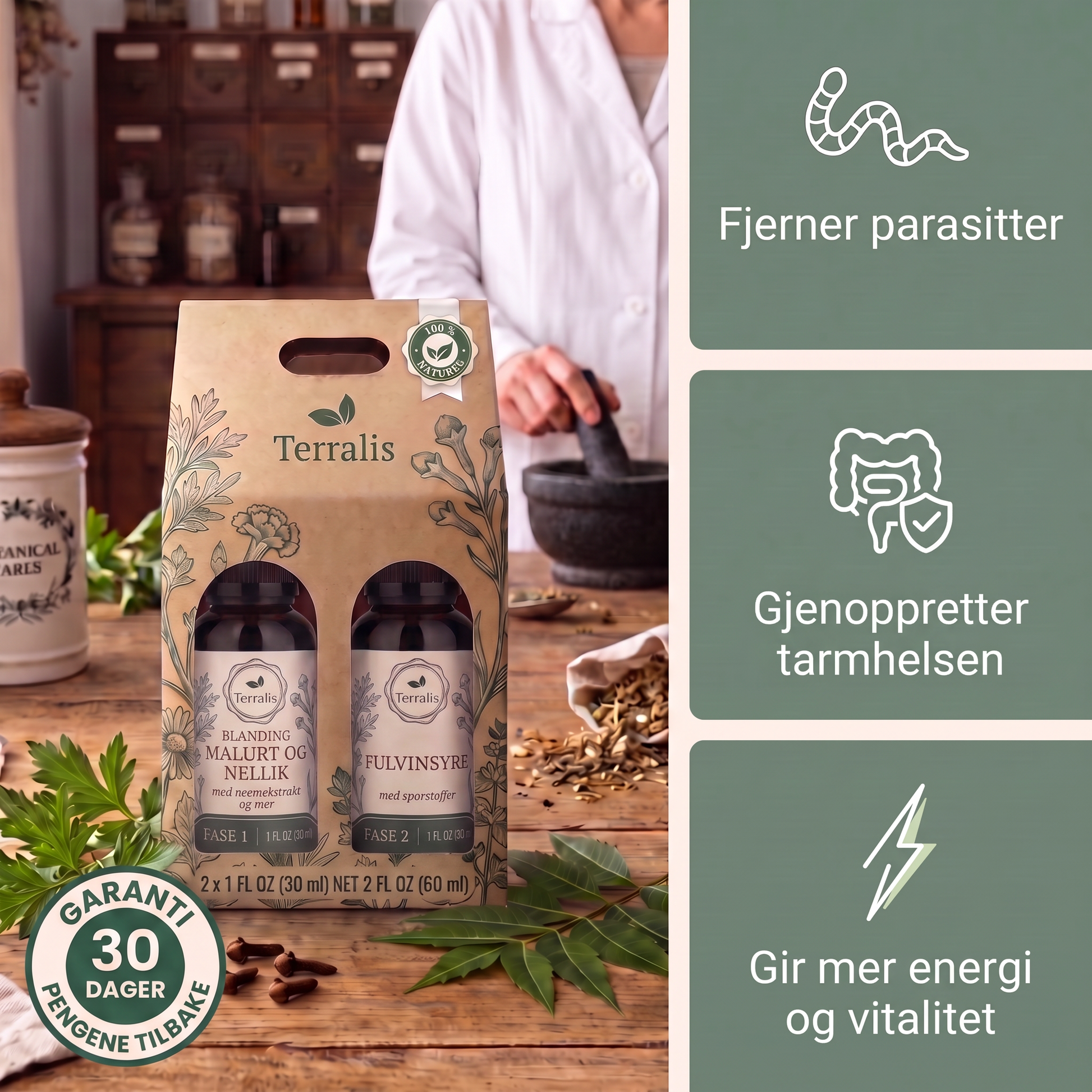 Klenza tarmrens-sett i 2 faser
