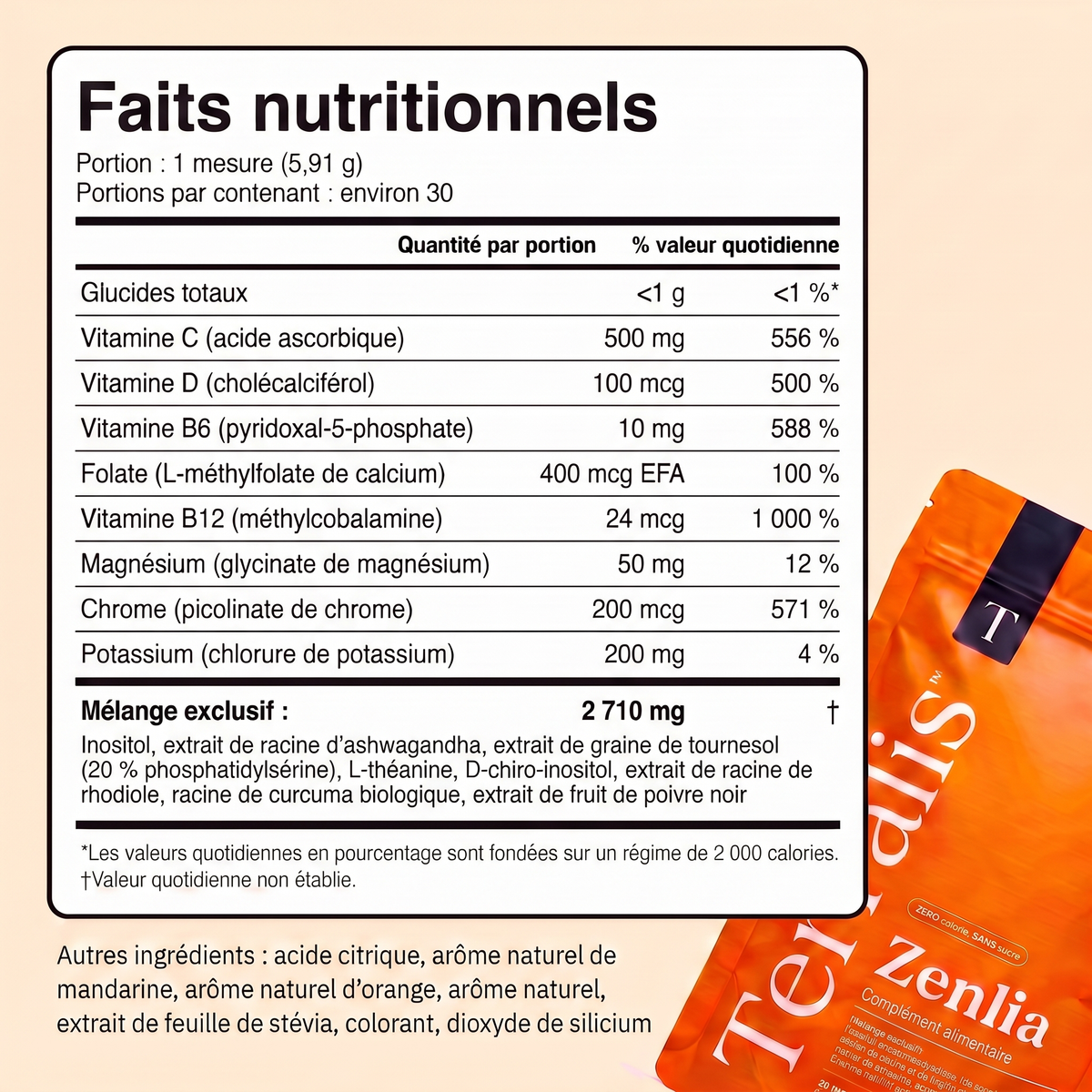 Sachet de poudre Zenlia saveur orange, 30 portions