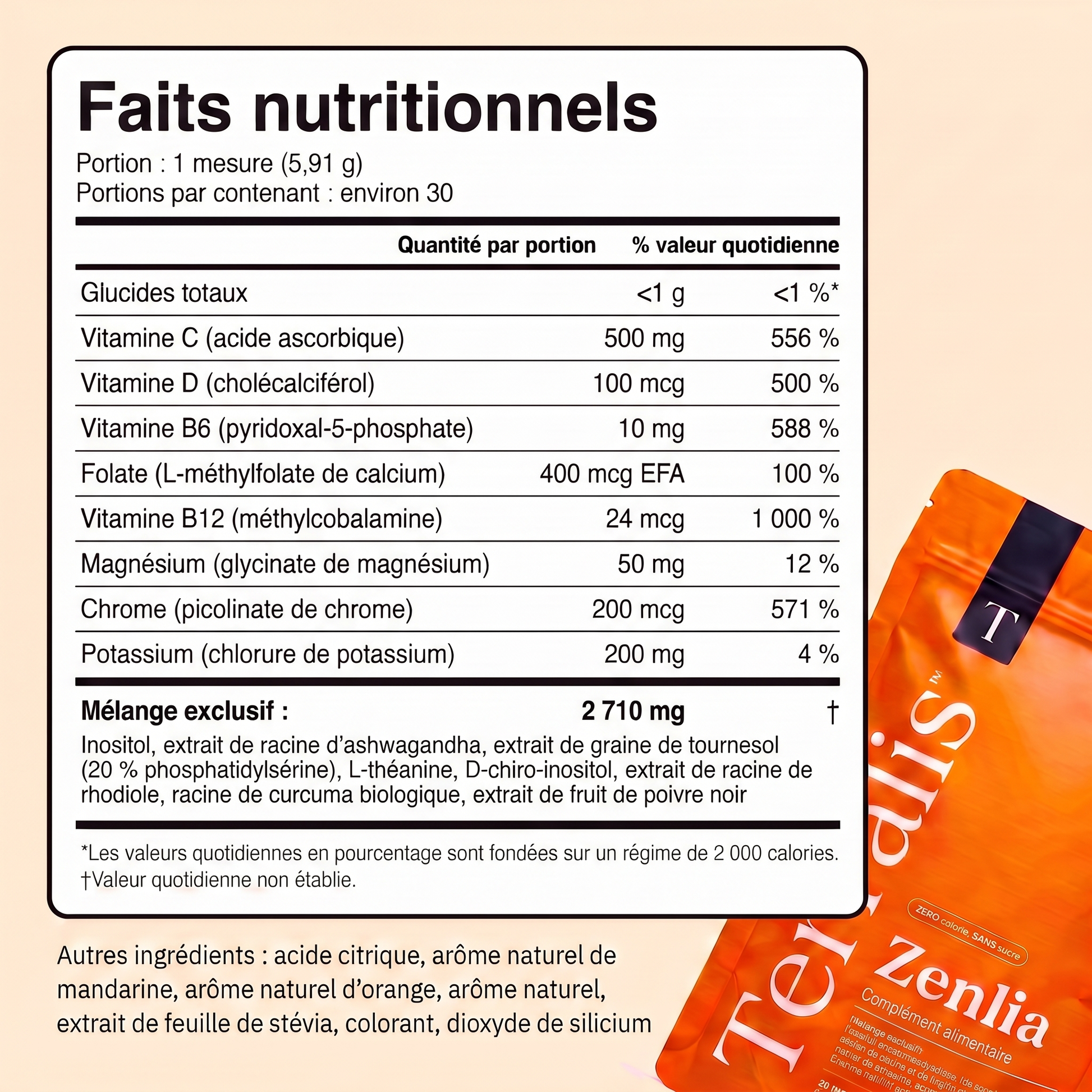 Sachet de poudre Zenlia saveur orange, 30 portions