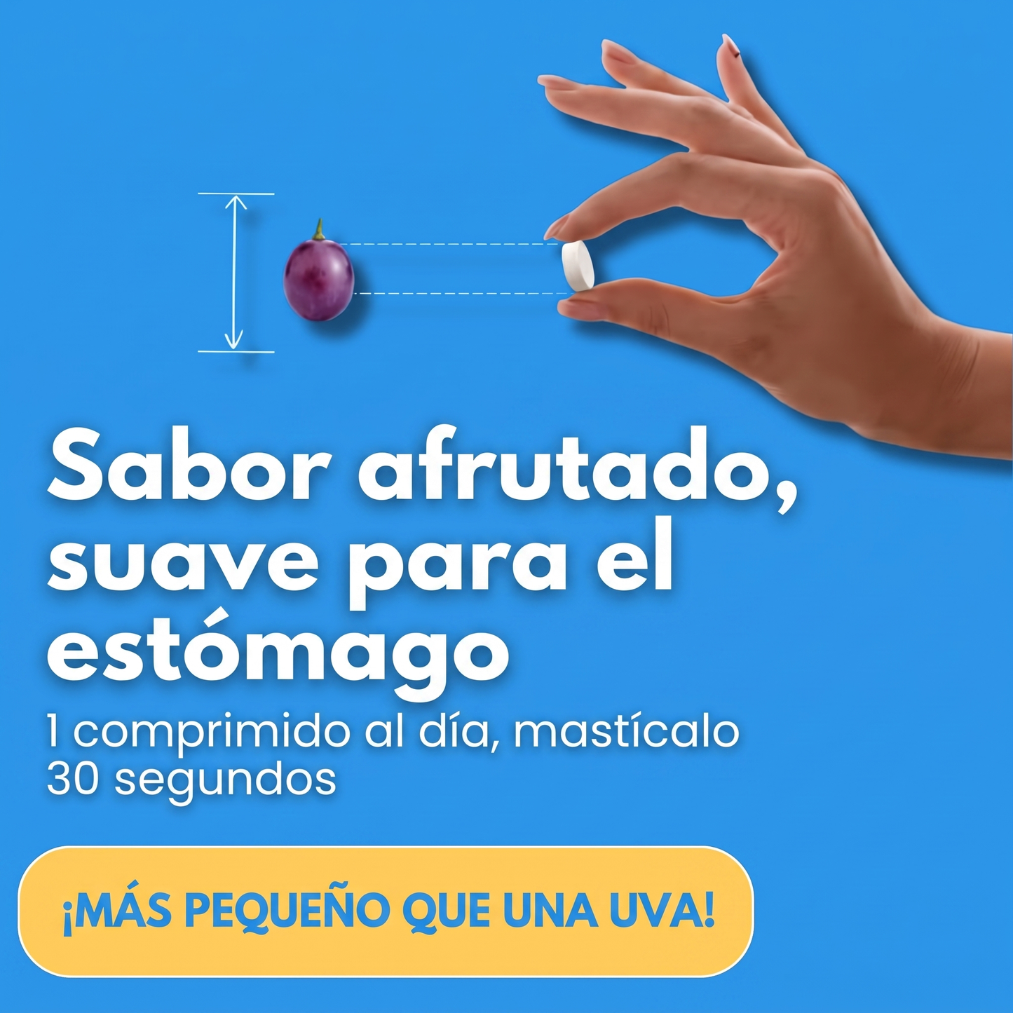 Tamaño real del comprimido masticable de Emaline