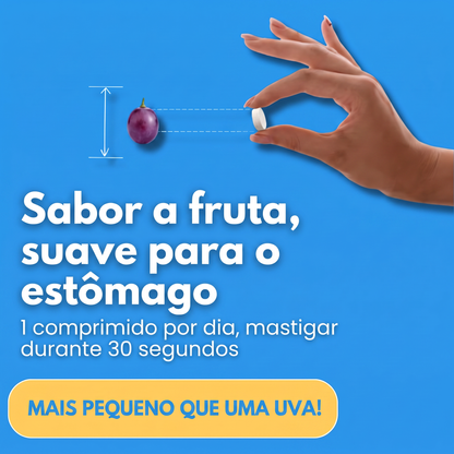 Tamanho real do comprimido mastigável Emaline