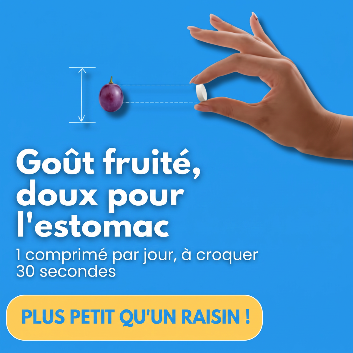 Taille réelle du comprimé à mâcher Emaline