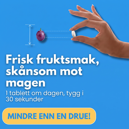 Faktisk størrelse på Emaline-tyggetabletten