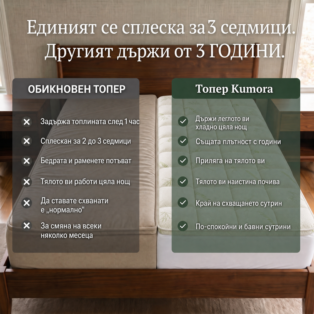 Сравнение между обикновен наматрачник и Kumora