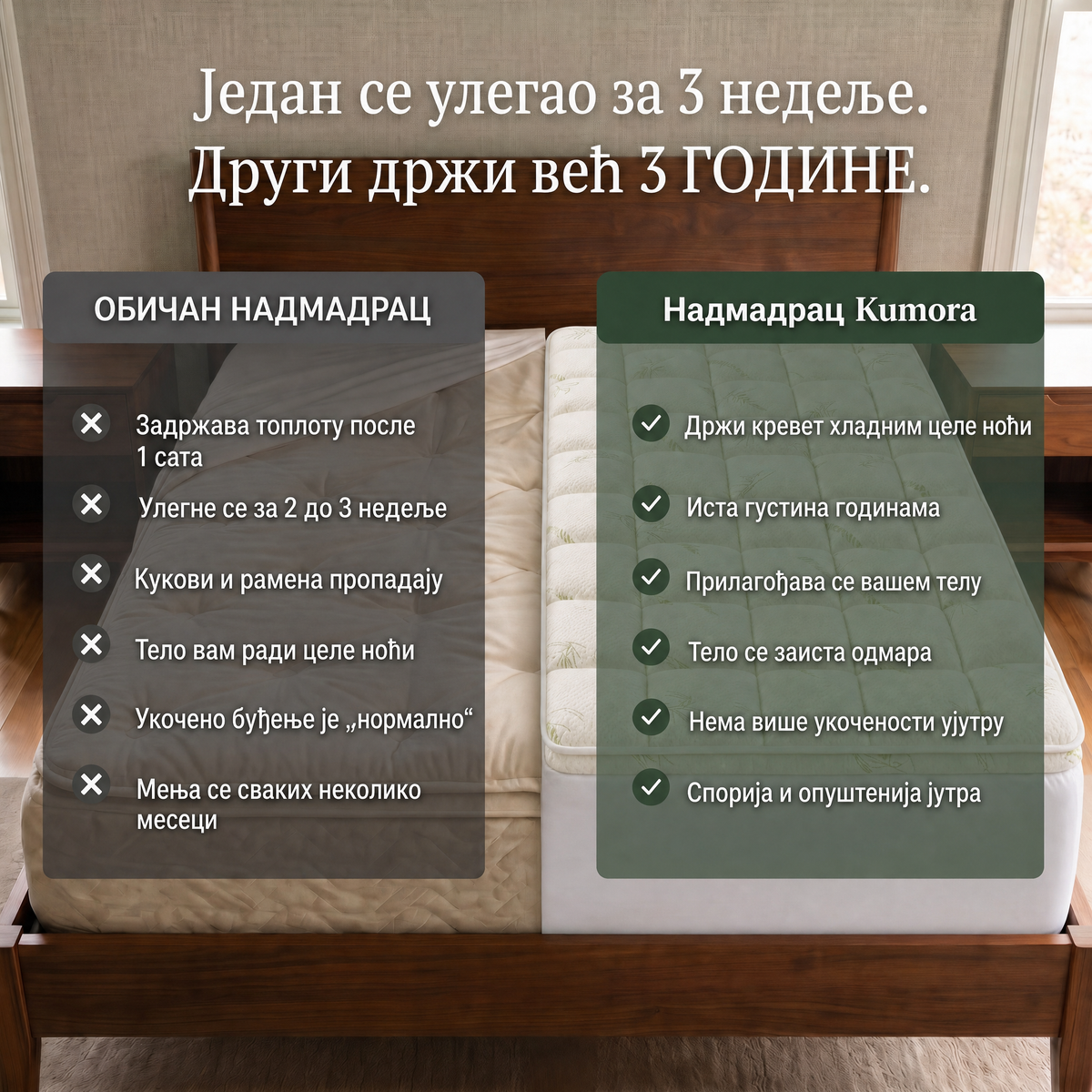 Поређење обичног надмадраца и Kumora надмадраца