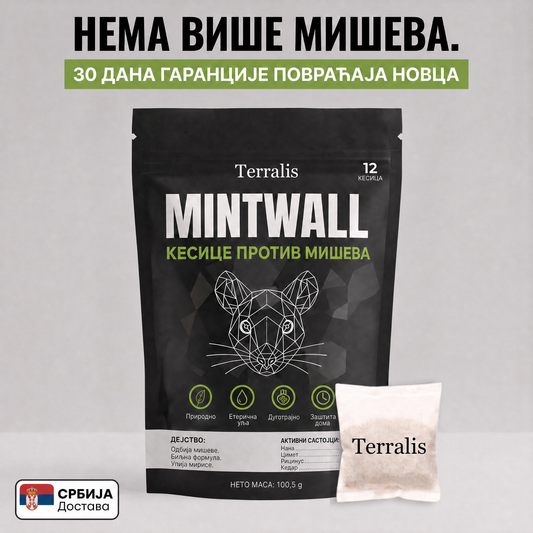 Кесице против мишева Mintwall од Terralis, крем кесица и црна кеса са 12 кесица
