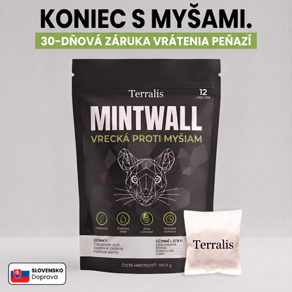 Vrecká proti myšiam Mintwall od Terralis, krémové vrecko a čierne balenie s 12 vreckami