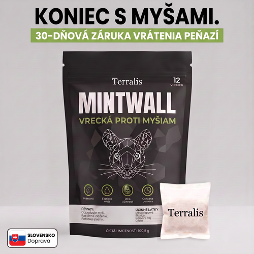 Vrecká proti myšiam Mintwall od Terralis, krémové vrecko a čierne balenie s 12 vreckami